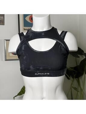 Alphalete Black Oil Stain Surface Keyhole Sports Bra